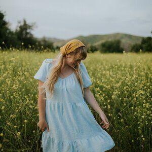 Universal Thread Blue Puff Sleeve Gauze Dress